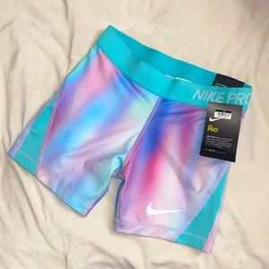 NWT~Girls Nike Pro /Tye-dye Teal & Pastel Shorts